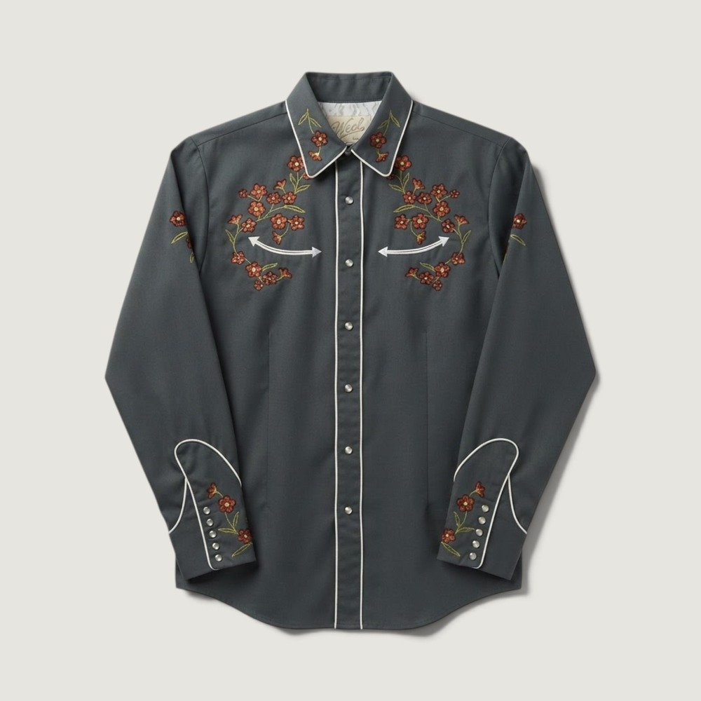 Roper Mens Western Snap Shirt Floral Embroidered Gray Vintage Style Large